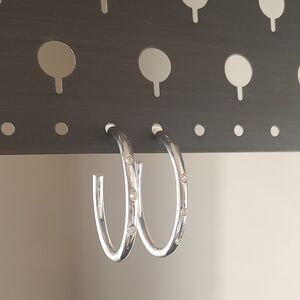 Chic Silver Hoop Earrings with Gem Details